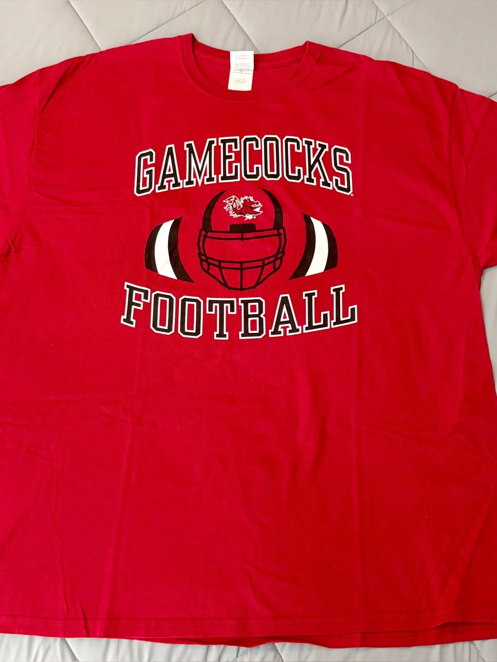 Gildan Red Gamecocks Football Tee with Helmet Graphic